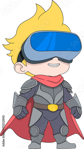 Cartoon Boy Warrior with Virtual Reality Headset
