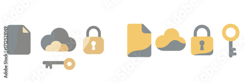 Digital data security and cloud storage access concepts with padlock, key, document, and cloud symbols