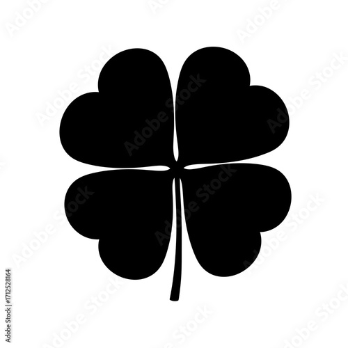 Black four leaf clover silhouette isolated on white background