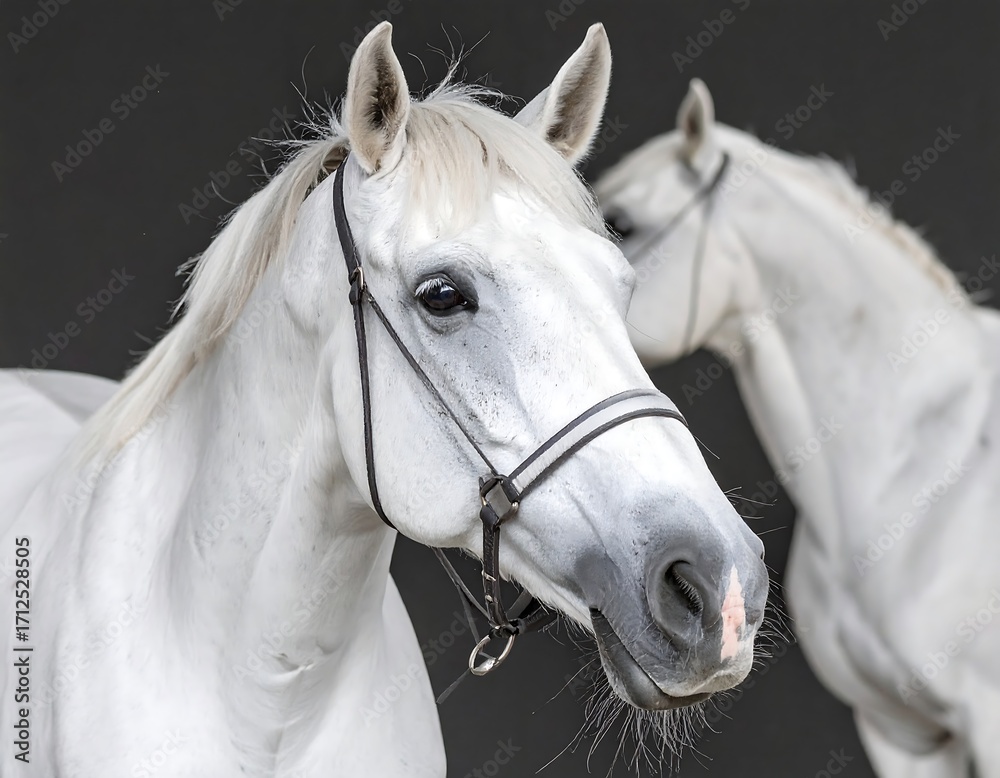 Obraz premium Two white horses close-up
