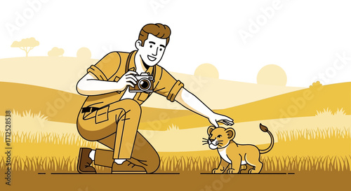 Explorer Gently Interacts With Tiny Lion Cub Capturing Memorable Moments On Safari