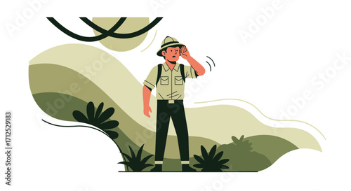 Explorer Looking Ahead in Verdant Paradise: A Vibrant Illustration of Nature Discovery
