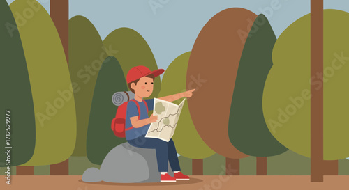 Explorer Planning Adventure Exploring Nature and Discovering the Forest's Secrets
