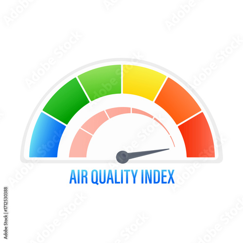 Air quality index measuring device showing moderate pollution levels