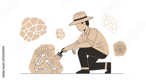 Explorer Unearthing Fossil Treasures Captures Imagination with Meticulous Excavation Process