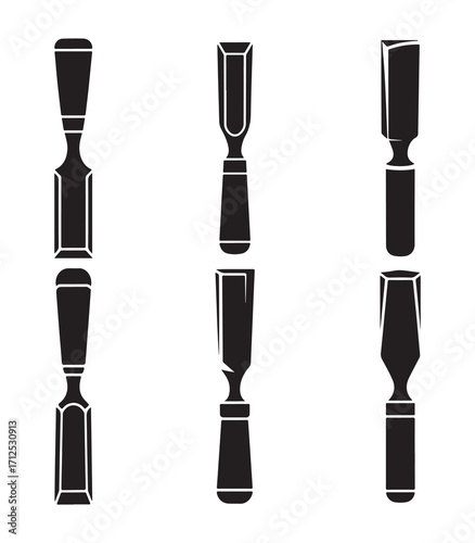 Collection of silhouette chisels isolated on white background for design projects
