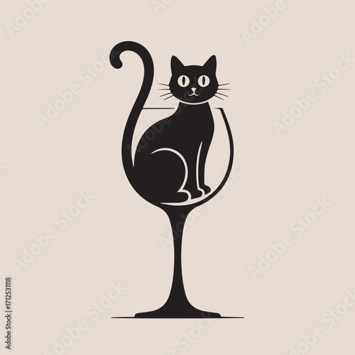 black cat with a glass