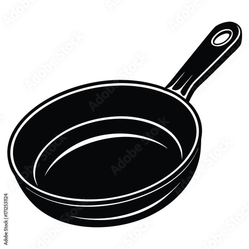 Modern flat vector illustration of a cooking frying pan with a handle suitable for kitchen or food themes