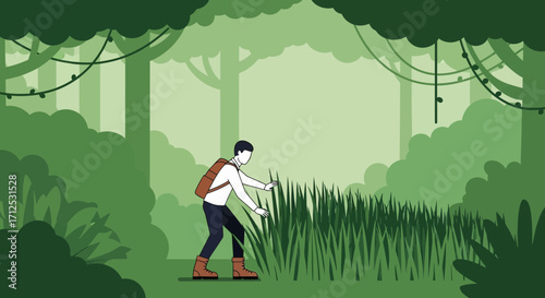Exploring The Wilderness: A Young Man Adventures Through The Lush Green Jungle