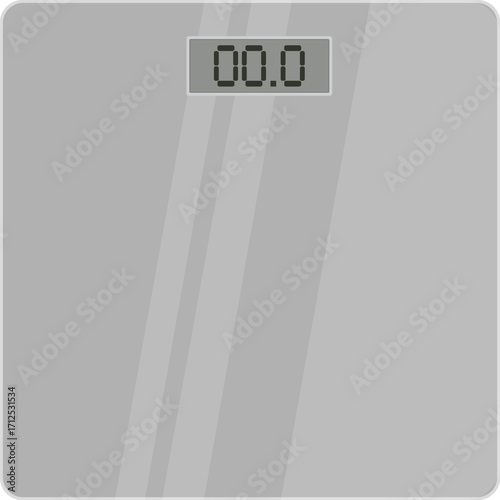 Modern glass digital weight scale showing zero kilograms