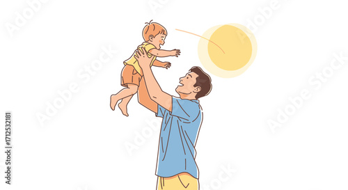 Father Joyfully Lifting His Child Up High Under the Warmth of the Sun