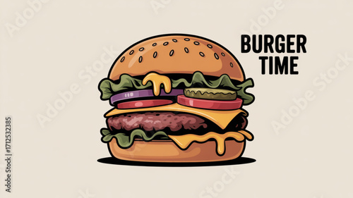 Delicious burger with fresh ingredients vector illustration for restaurant menu and food delivery design