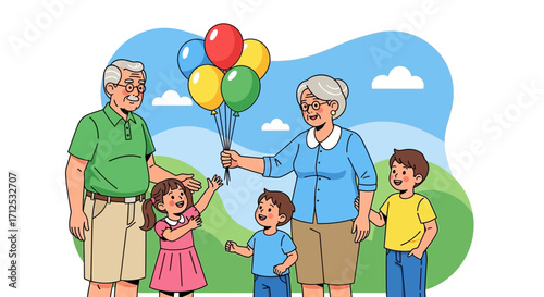 Family Enjoying A Moment In The Park With Balloons, Bonding, And Love