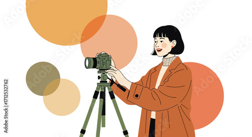 Female Photographer Ready to Create Photographic Art Using Camera And Stand Setup