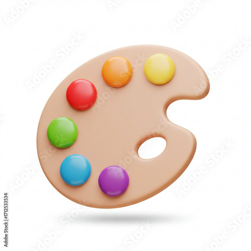 3d illustration of artists paint palette with colorful blobs of paint
