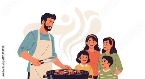 Family Enjoys Cooking Together During A Barbecue Gathering In Their backyard