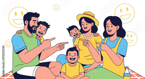 Family Fun: A Cheerful Illustration of Joyful People, Smiling Faces, and Playful Moments
