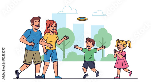 Family Fun And Playful Moments Captured While Throwing A Disc Outdoors