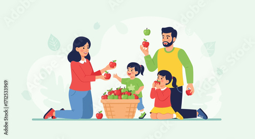 Family Harvesting Apples Together On A Sunny Day Creating Memories And A Healthy Lifestyle