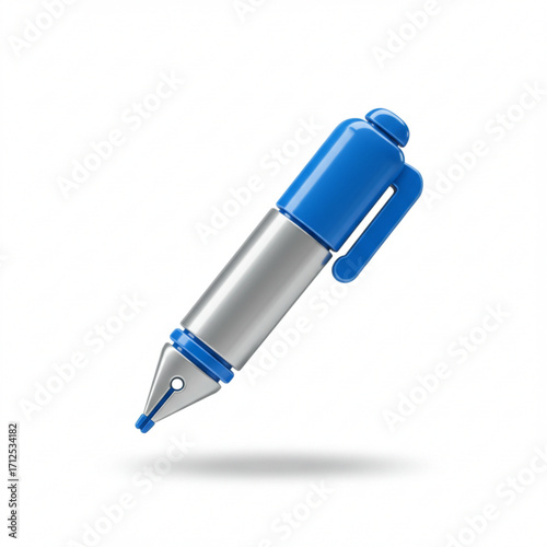 3d illustration of blue and silver fountain pen