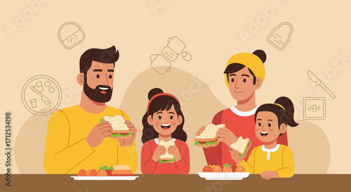 Family Mealtime: Delightful Lunch Sharing Together, Enjoying Perfect Sandwiches