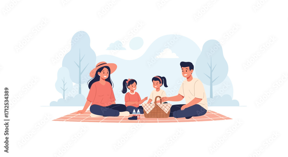 Fototapeta premium Family Picnic Enjoying Themselves in a Park Setting on a Sunny Day