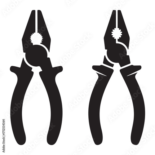 Black silhouette of a pair of pliers isolated on white background