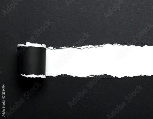 Ripped black paper reveals white
