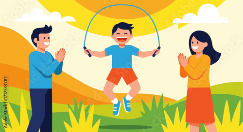 Family Plays Together Outdoors With Joy, Cheerfulness, And Active Participation