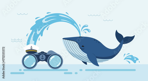 Friendly Whale Watching Through Binoculars In The Vast Blue Ocean Environment