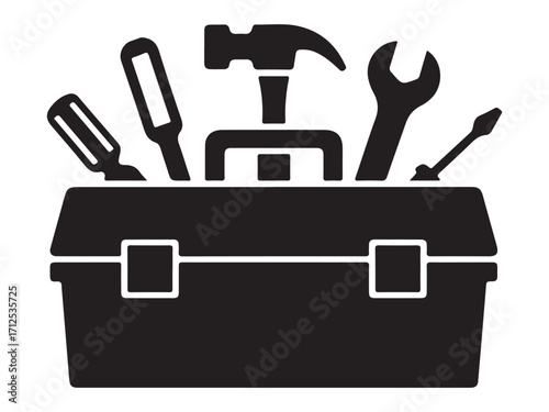 Collection of various tools and hardware icons silhouette isolated on white background