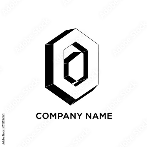 Abstract Geometric Logo Design with Hexagonal Shapes and 3D Perspective.