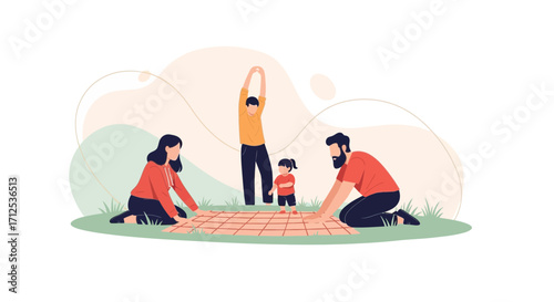 Family Preparing To Relax Together Outdoors Enjoying Fresh Air And Recreational Activity