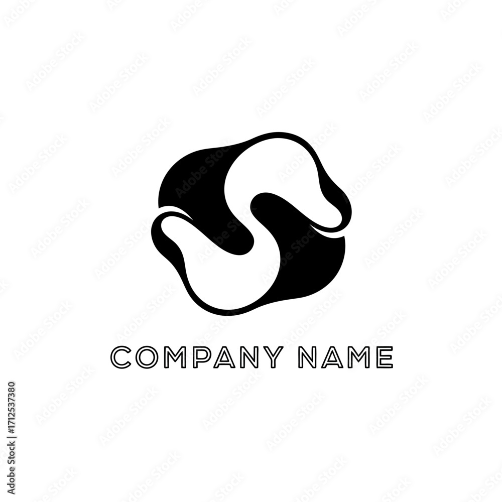 Obraz premium Abstract S-shaped logo design with fluid, organic shapes in black and white.