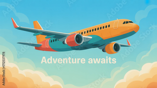 Airplane travel vacation concept for tourism and aviation industry with colorful plane in blue sky scene