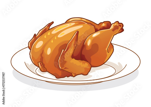 Succulent roasted chicken positioned on a classic white plate, exuding a savory aroma perfect for special occasions.