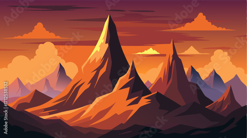 In the distance a majestic mass of craggy peaks rises up sharp against the everchanging sky.