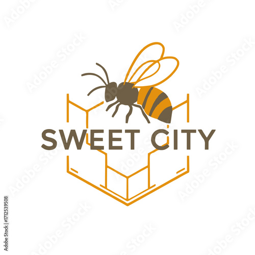 Captivating bee and honeycomb logo for sweet city brand identity