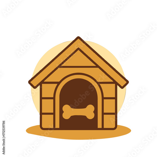 Cozy dog house with bone icon offers a warm, inviting shelter for beloved pets.
