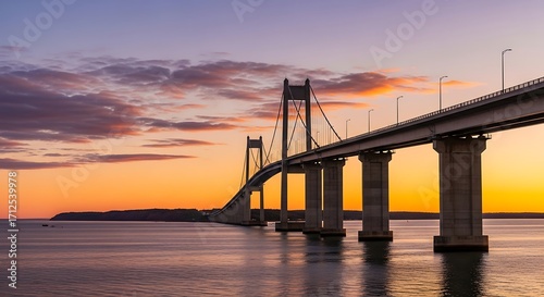 Claiborne Pell Bridge at Sunset in Rhode Island.
