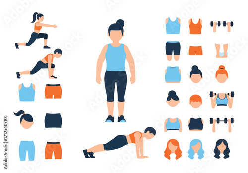 Woman exercising and clothing options for fitness and sports