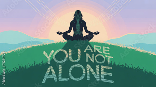 Yoga meditation for mental health and wellness you are not alone in nature at sunset or sunrise concept art