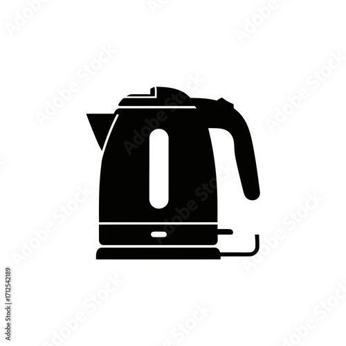 Black silhouette of an electric kettle with a water level indicator isolated on white background