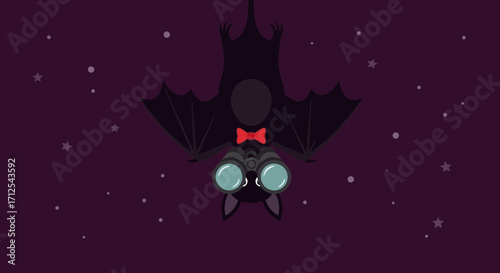 Elegant Bat Observes The Cosmos With Binoculars Under A Starry Sky Illustration
