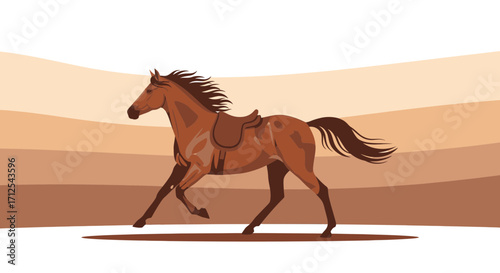 Elegant Illustration of a Galloping Horse With Saddle and Brown Tones Background