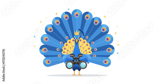 Elegant Peacock With Binoculars Offers A Fascinating and Unique Visual Experience