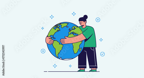 Embracing Our Planet: Cartoonish Illustration Of A Person Adoring Earth