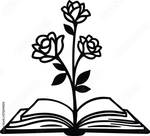 Flower sketch sprouting from knowledge book, decorative floral education art