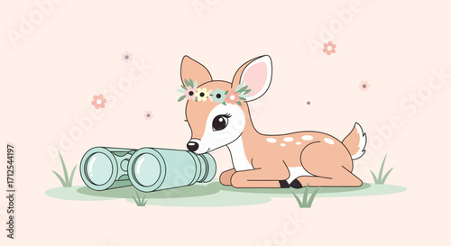 Enchanting Fawn Gazing Through Binoculars, Exploring The Outdoors In A Charming Scene