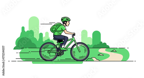 Cyclist Adventuring Through Nature's Paths Depicted in Vibrant and Appealing Illustration